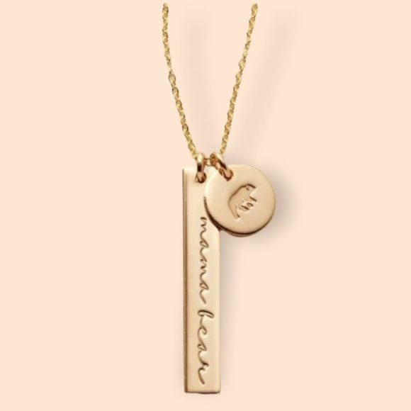 Mama Bear Dainty Two Charm Stamped Gold Charm Necklace NWT - Picture 10 of 10